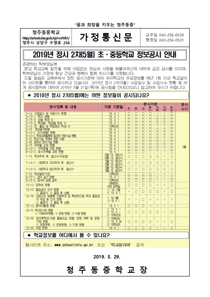 2019. 정보공시 2차 가정통신문001