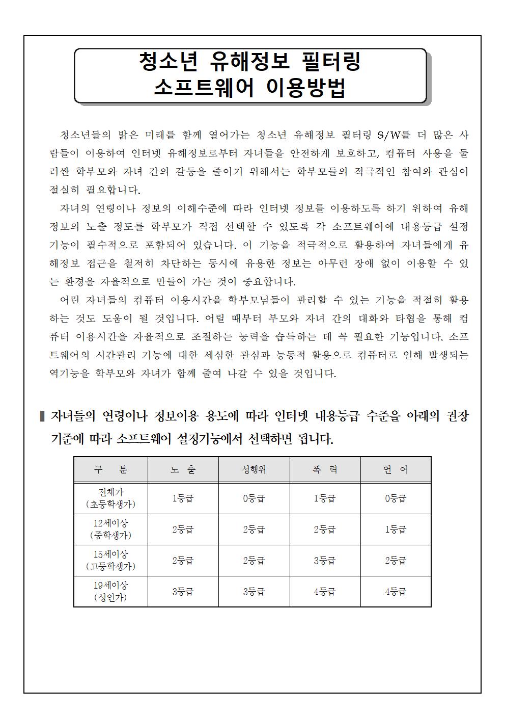 2021.청소년 유해정보 필터링 소프트웨어 무료 보급 안내 가정통신문002