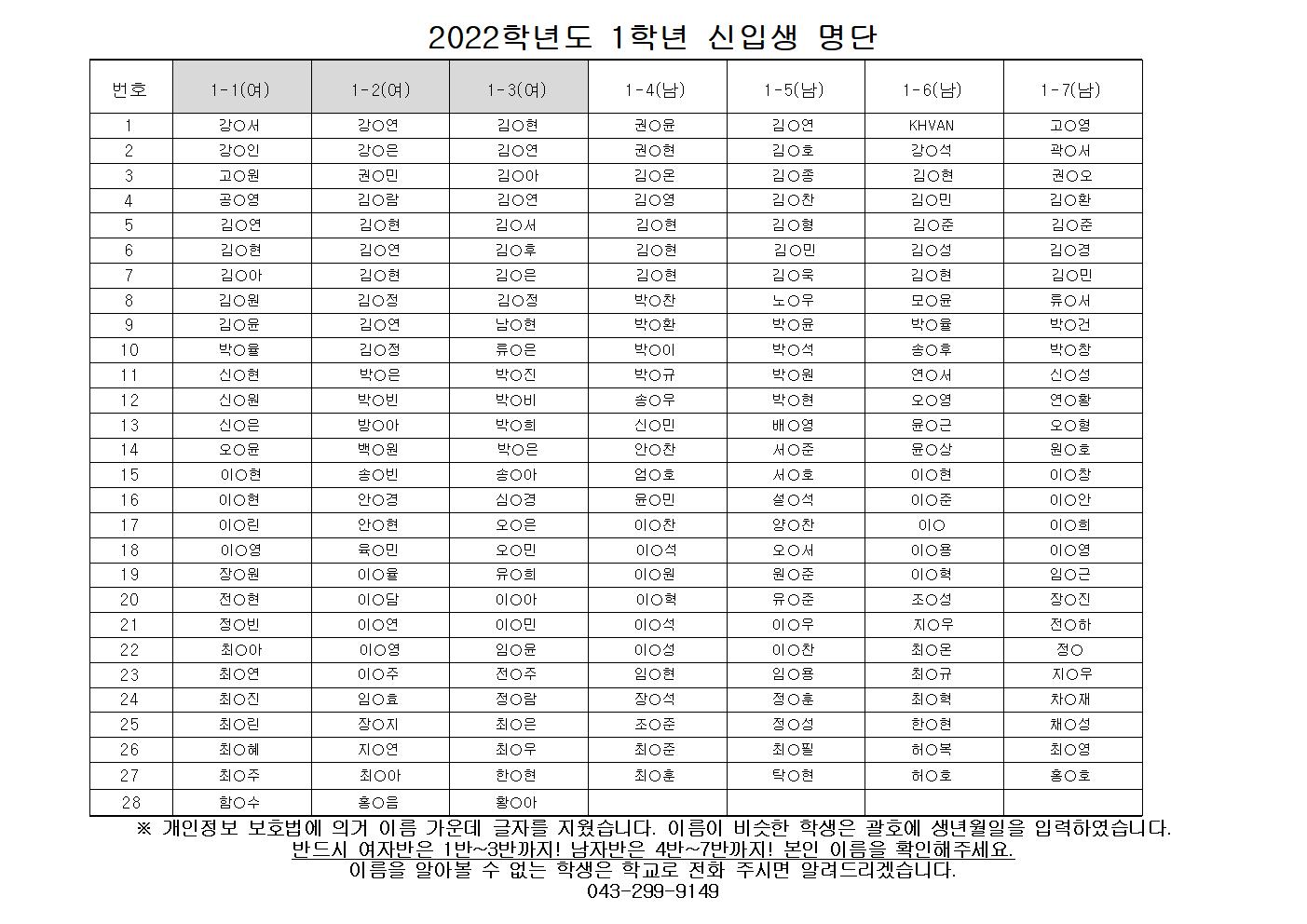 청주동중 1학년 반편성 - 공지용001