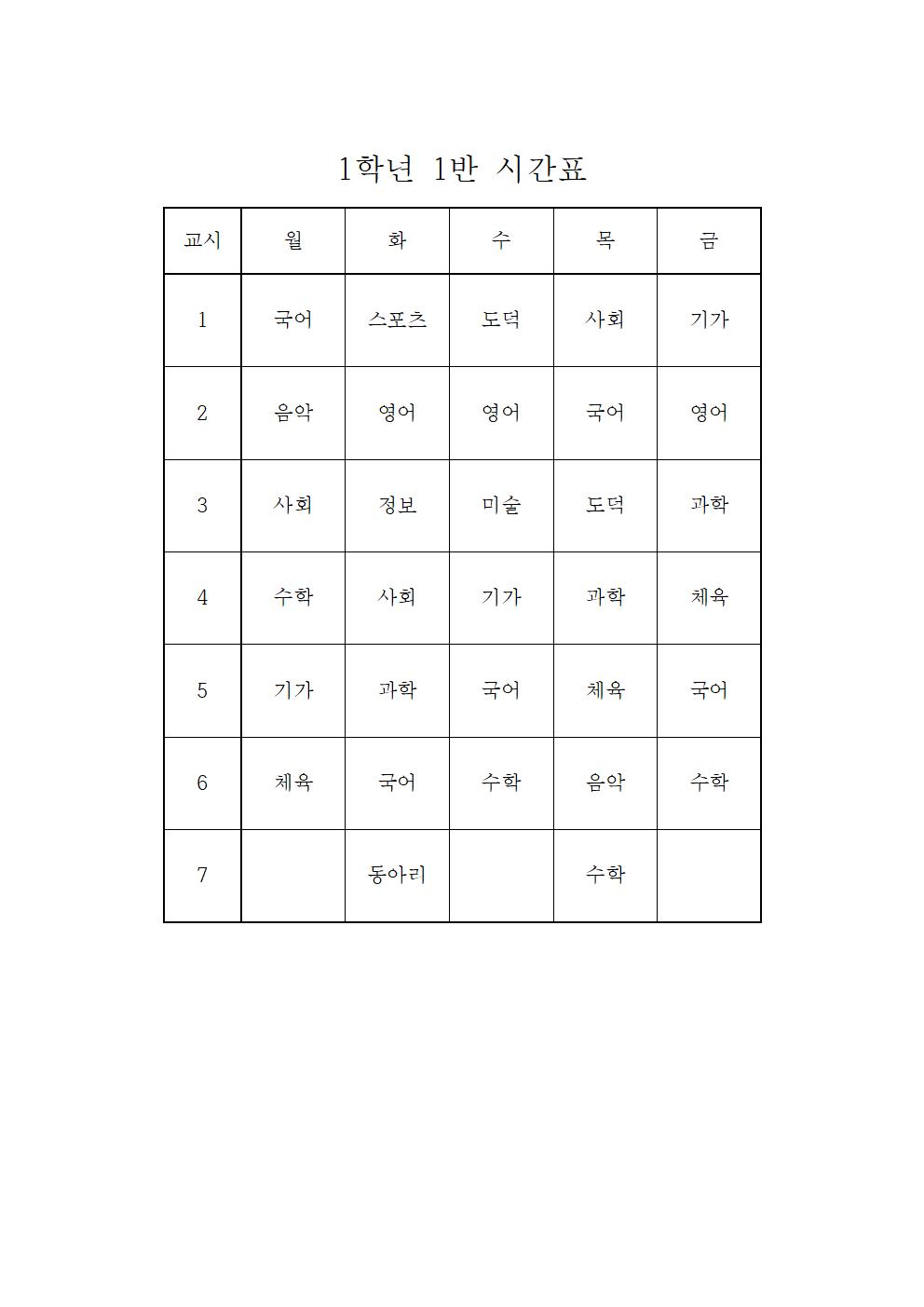 2022. 1학기 학급시간표(확정본)001
