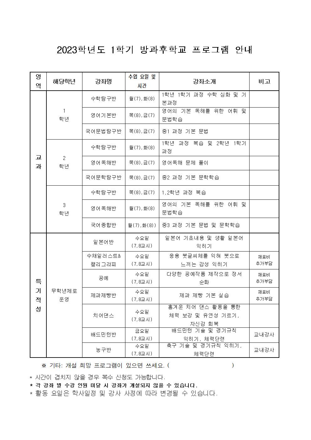 2023. 1학기 방과후학교 수요조사 가정통신문002