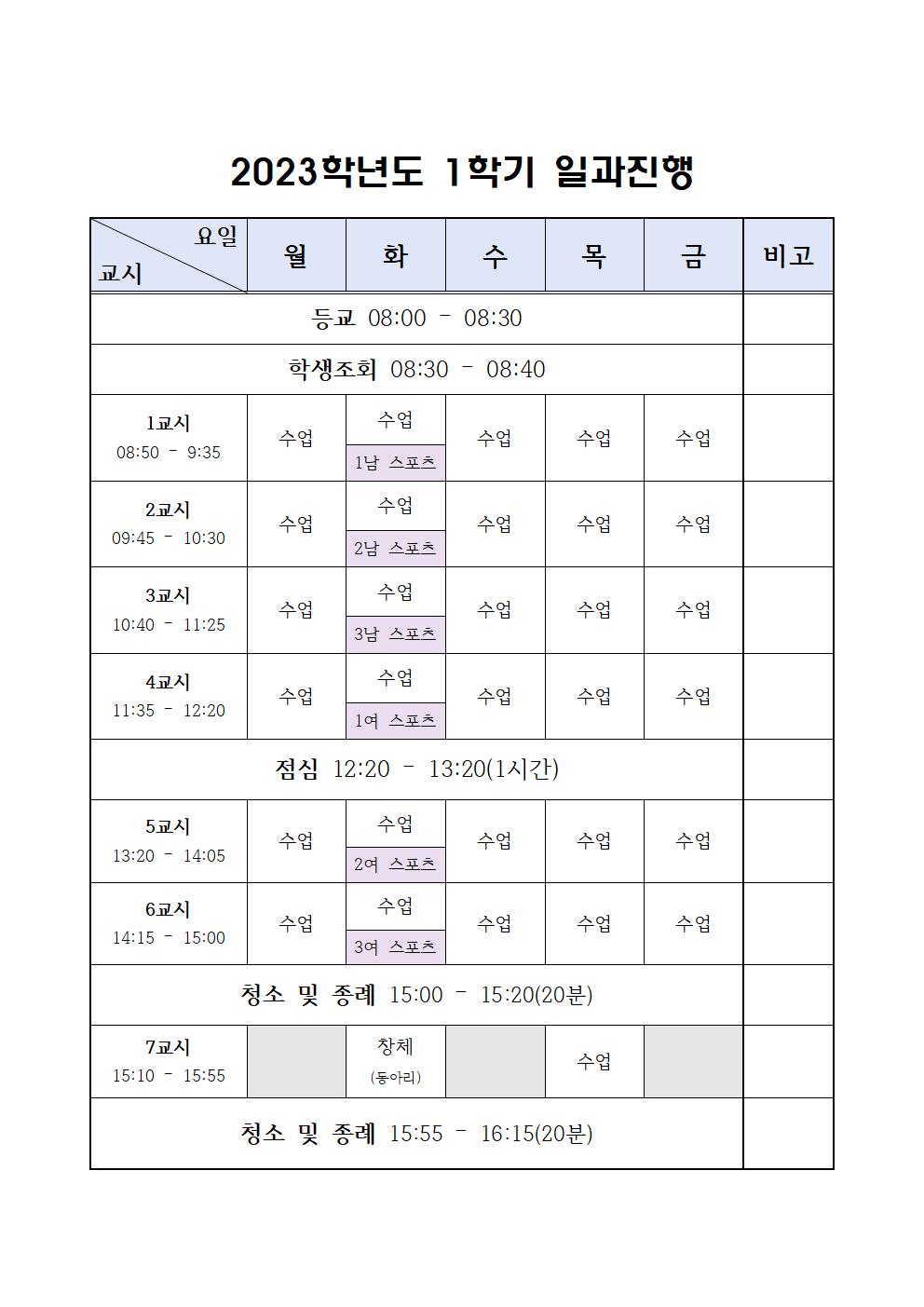 2023학년도 1학기 일과진행 001